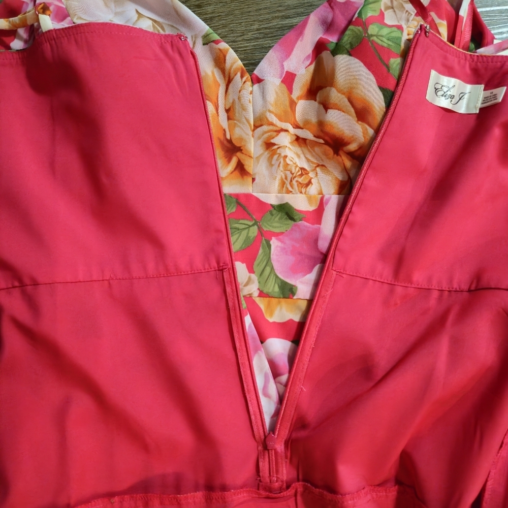 NWT Eliza J Floral Tiered Maxi Dress 16 Pink V-Neck Ruffle Chiffon Gown Wedding - Picture 14 of 14